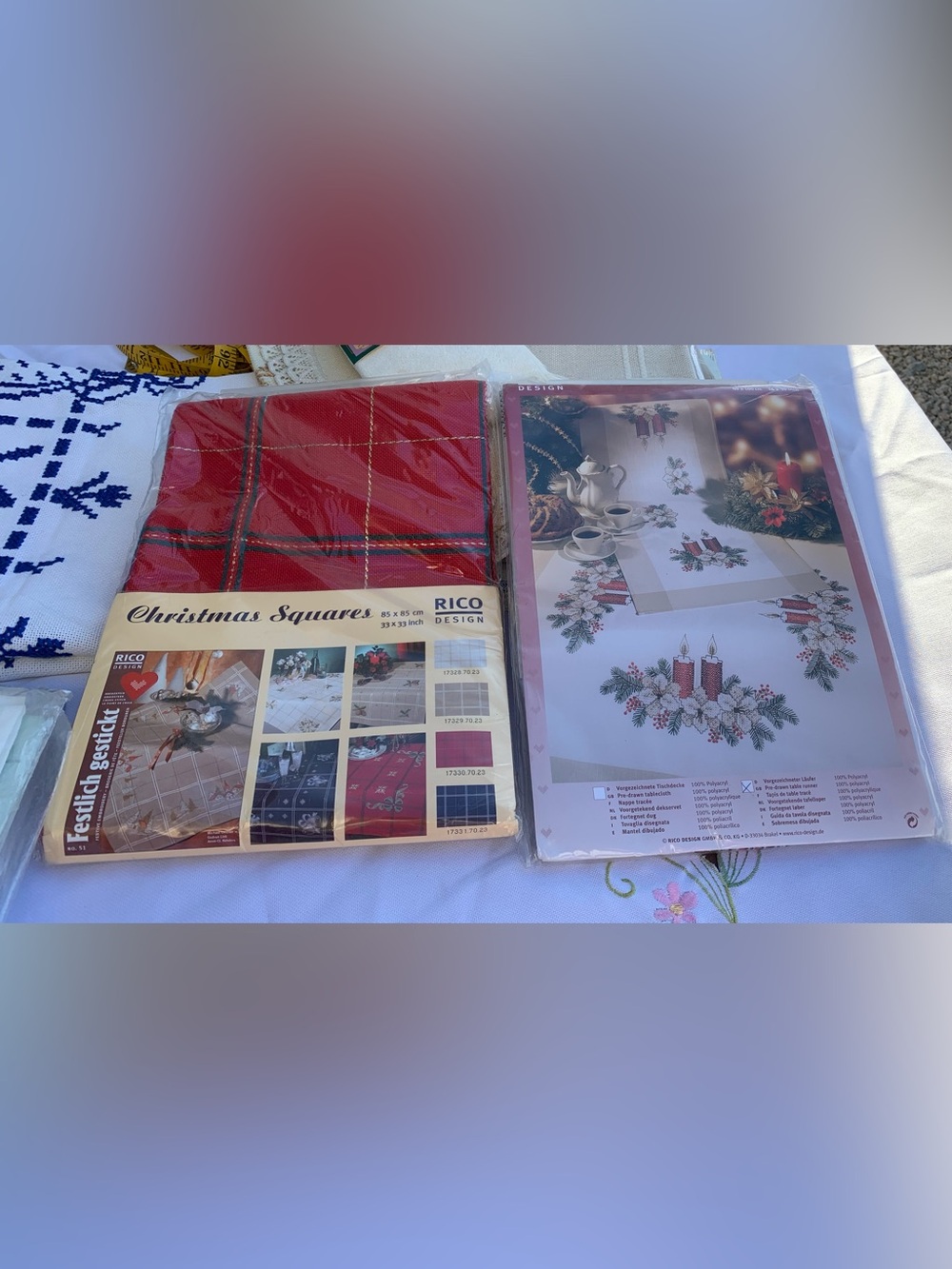 Bundle: 2 Rico Design Vintage Christmas Cross Stitch Tablecloth Kits (Sealed)